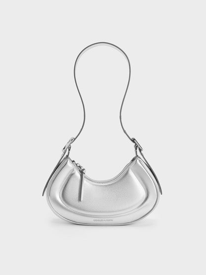 CHARLES & KEITH Exclusive | Petra Curved Shoulder Bag - Silver
