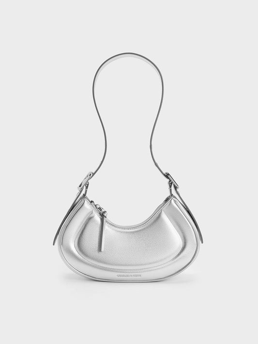 CHARLES & KEITH Exclusive | Petra Curved Shoulder Bag - Silver