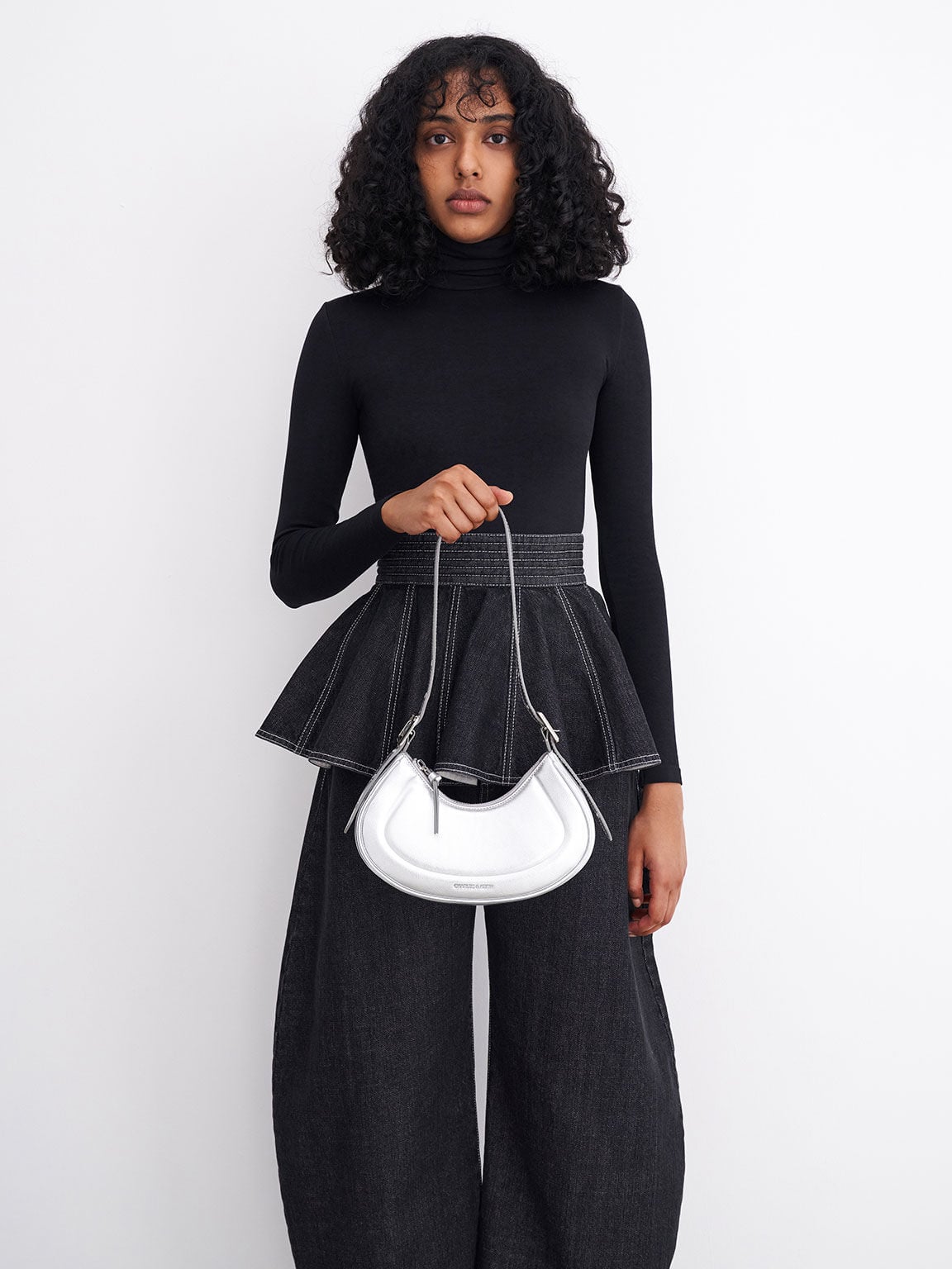 CHARLES & KEITH Exclusive | Petra Curved Shoulder Bag - Silver