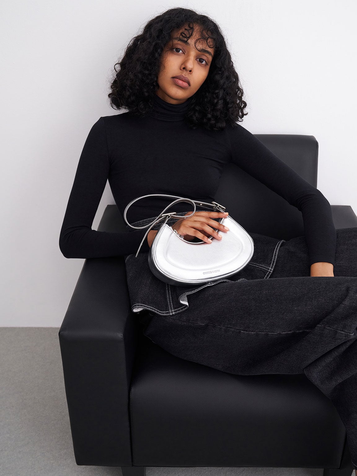 CHARLES & KEITH Exclusive | Petra Curved Shoulder Bag - Silver