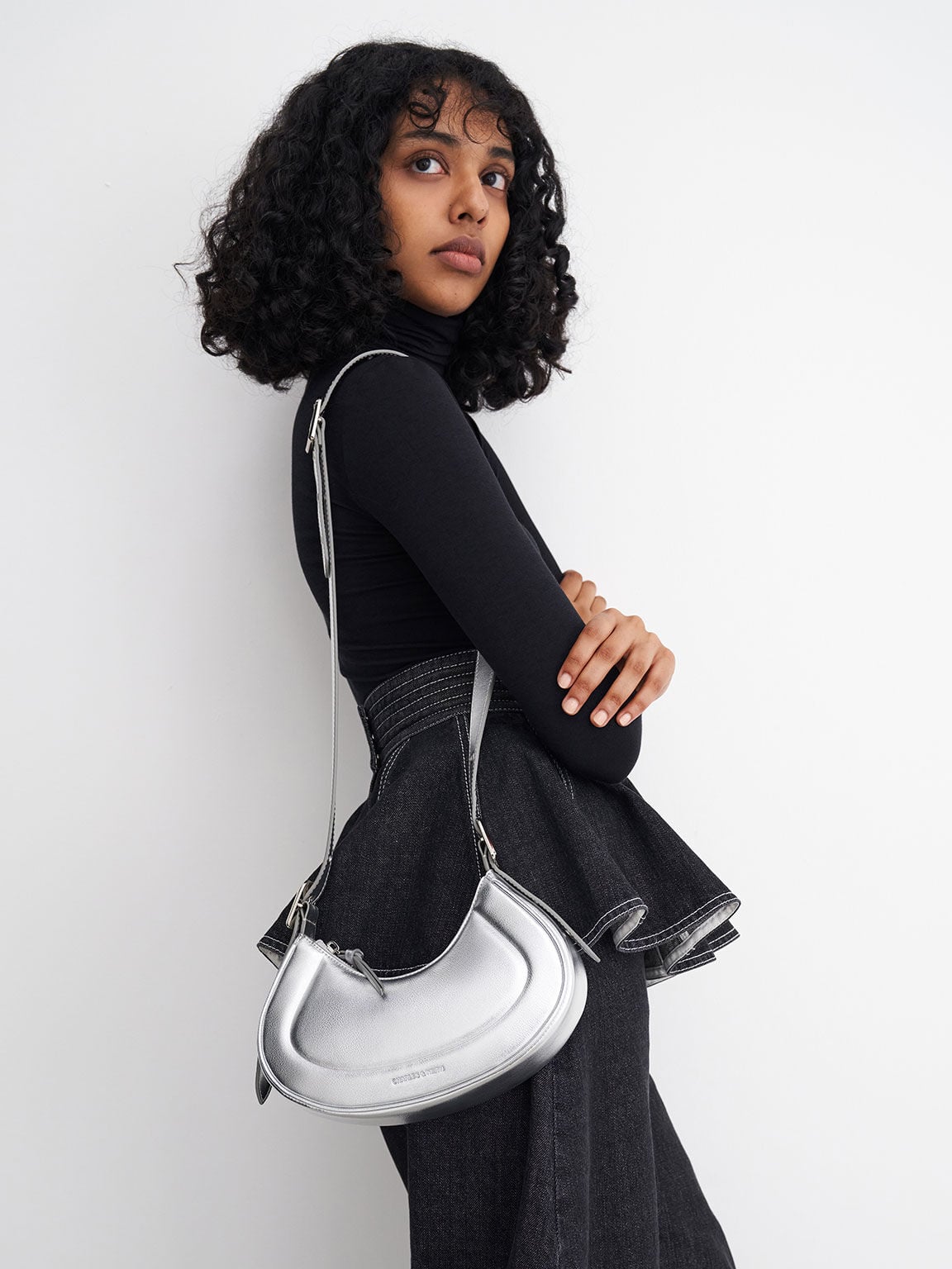CHARLES & KEITH Exclusive | Petra Curved Shoulder Bag - Silver