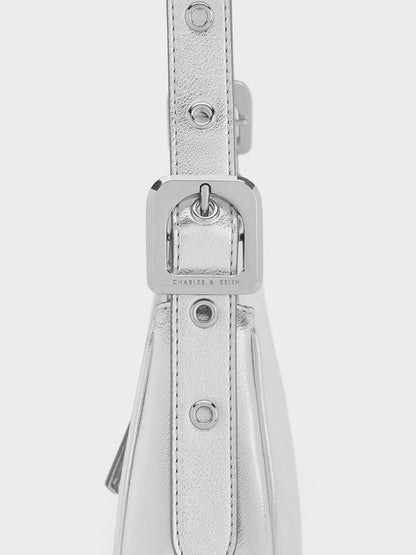 CHARLES & KEITH Exclusive | Petra Curved Shoulder Bag - Silver