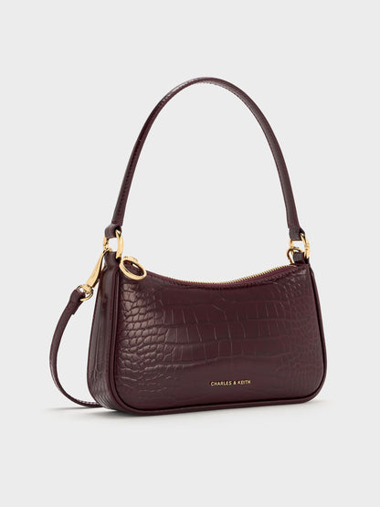CHARLES & KEITH Trending | Elspeth Croc-Effect Chain-Link Shoulder Bag - Maroon Red Croco