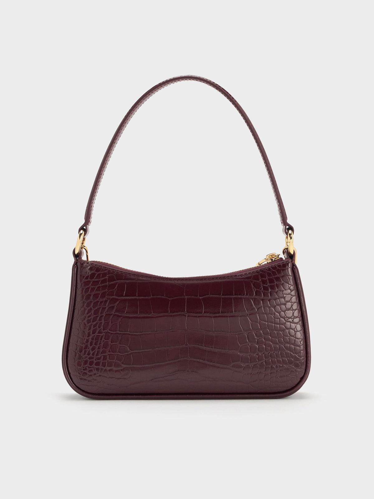 CHARLES & KEITH Trending | Elspeth Croc-Effect Chain-Link Shoulder Bag - Maroon Red Croco