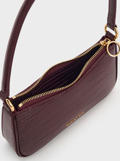 CHARLES & KEITH Trending | Elspeth Croc-Effect Chain-Link Shoulder Bag - Maroon Red Croco