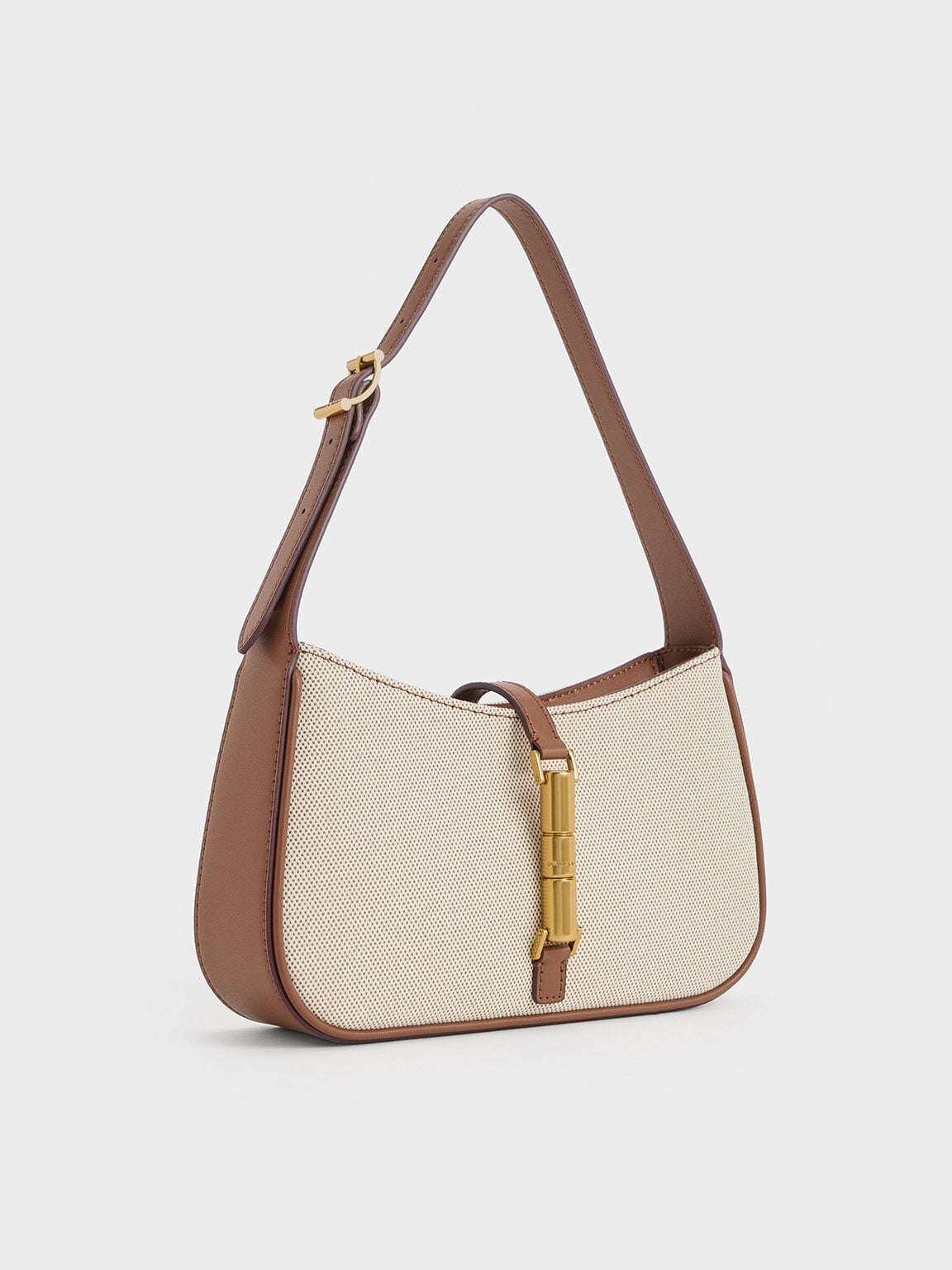 CHARLES & KEITH New | Cesia Canvas Metallic-Accent Shoulder Bag - Chocolate