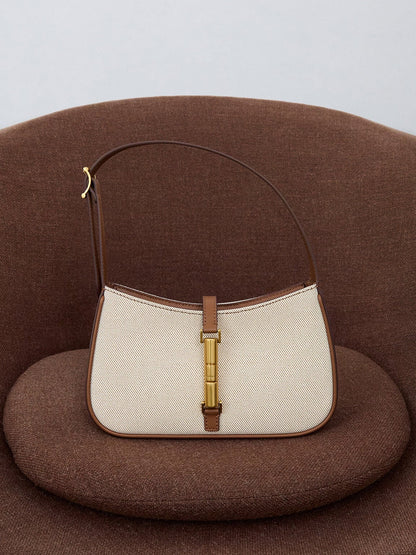 CHARLES & KEITH New | Cesia Canvas Metallic-Accent Shoulder Bag - Chocolate