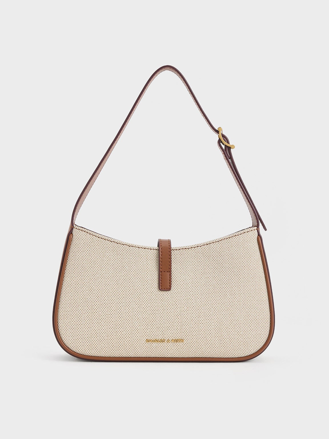 CHARLES & KEITH New | Cesia Canvas Metallic-Accent Shoulder Bag - Chocolate