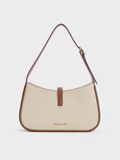 CHARLES & KEITH New | Cesia Canvas Metallic-Accent Shoulder Bag - Chocolate