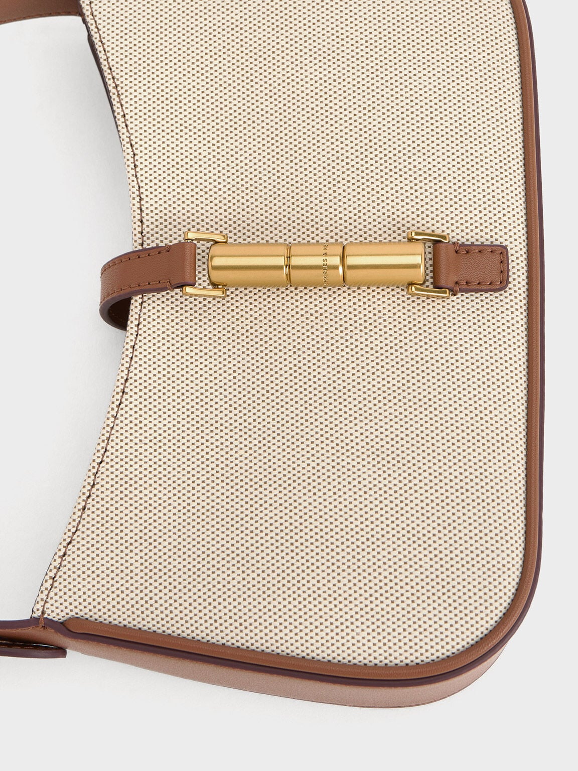 CHARLES & KEITH New | Cesia Canvas Metallic-Accent Shoulder Bag - Chocolate