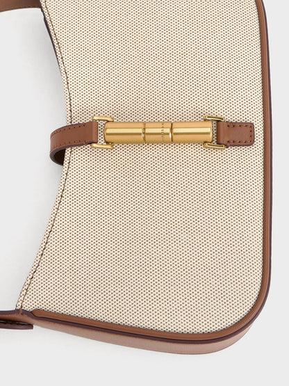 CHARLES & KEITH New | Cesia Canvas Metallic-Accent Shoulder Bag - Chocolate