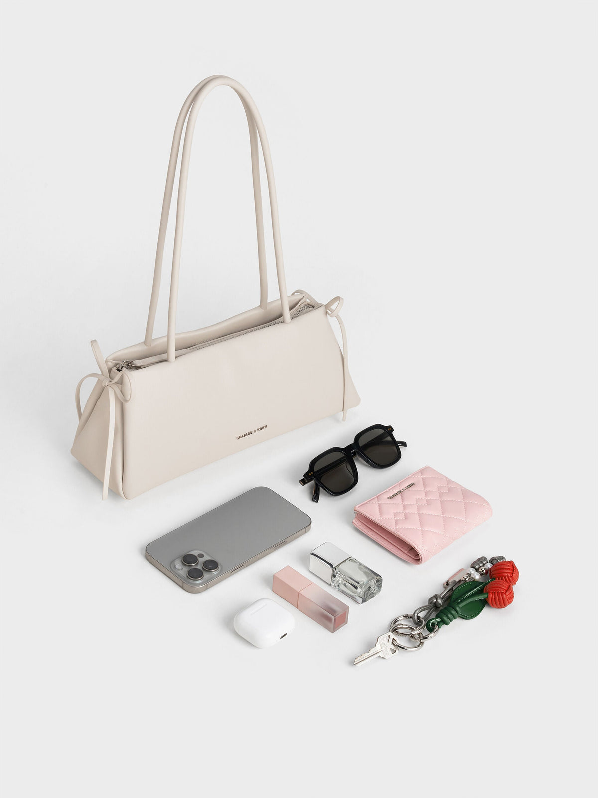 CHARLES & KEITH Essential | Hazel Bow Shoulder Bag - Meringue White