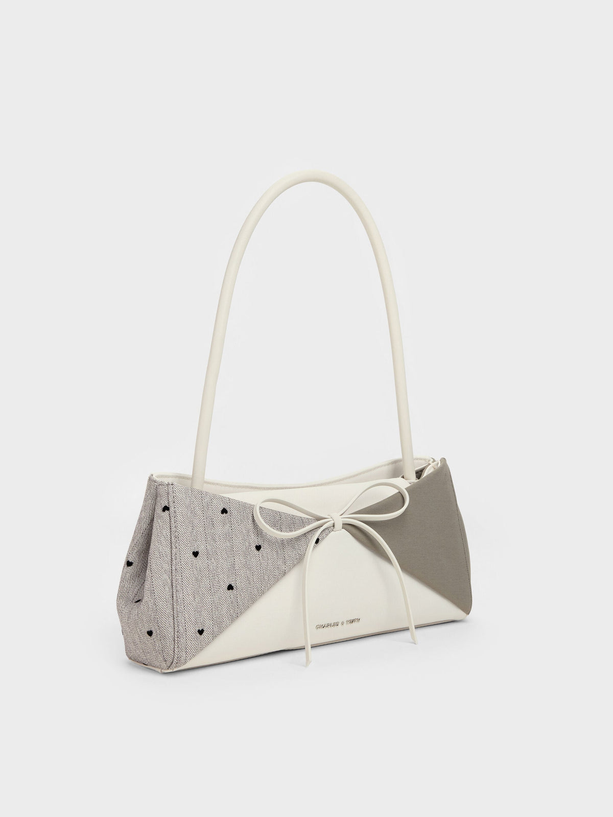 CHARLES & KEITH Latest | Hazel Heart-Print Bow Panelled Shoulder Bag - Taupe
