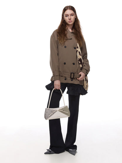 CHARLES & KEITH Latest | Hazel Heart-Print Bow Panelled Shoulder Bag - Taupe