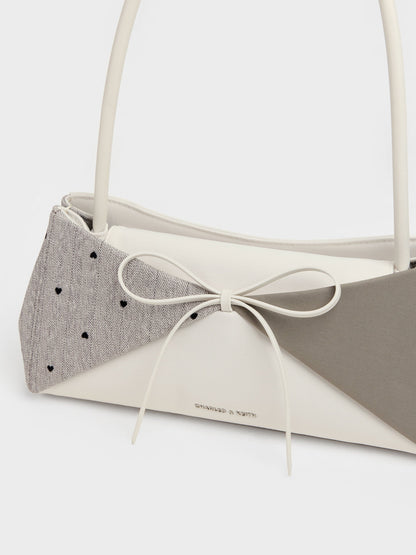CHARLES & KEITH Latest | Hazel Heart-Print Bow Panelled Shoulder Bag - Taupe