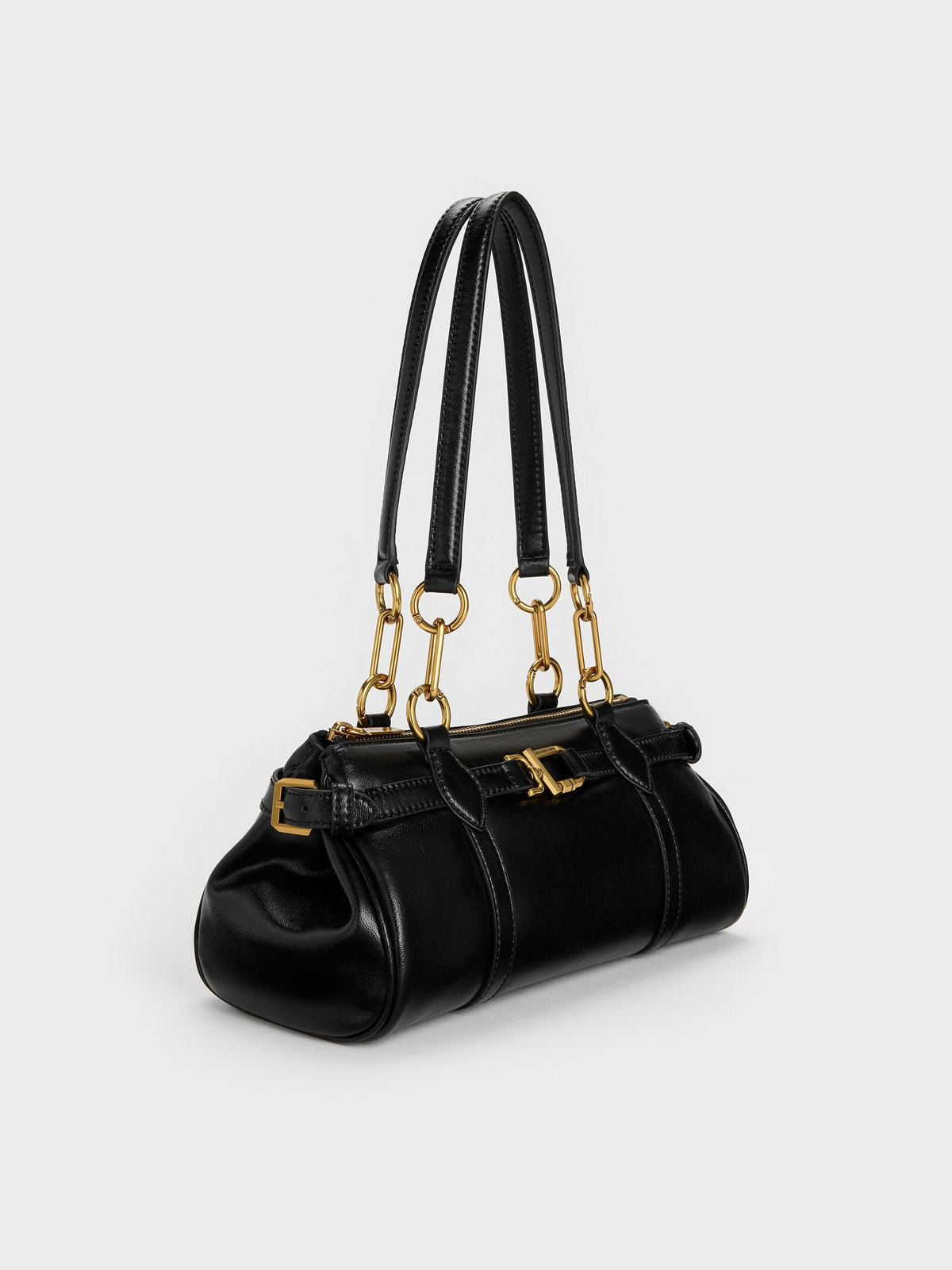CHARLES & KEITH Essential | Gwynne Metallic-Accent Elongated Shoulder Bag - Black