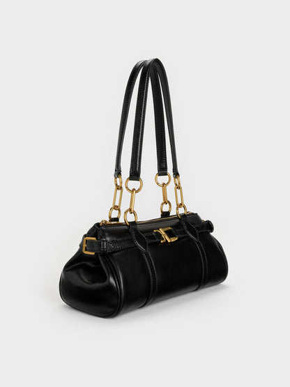 CHARLES & KEITH Essential | Gwynne Metallic-Accent Elongated Shoulder Bag - Black