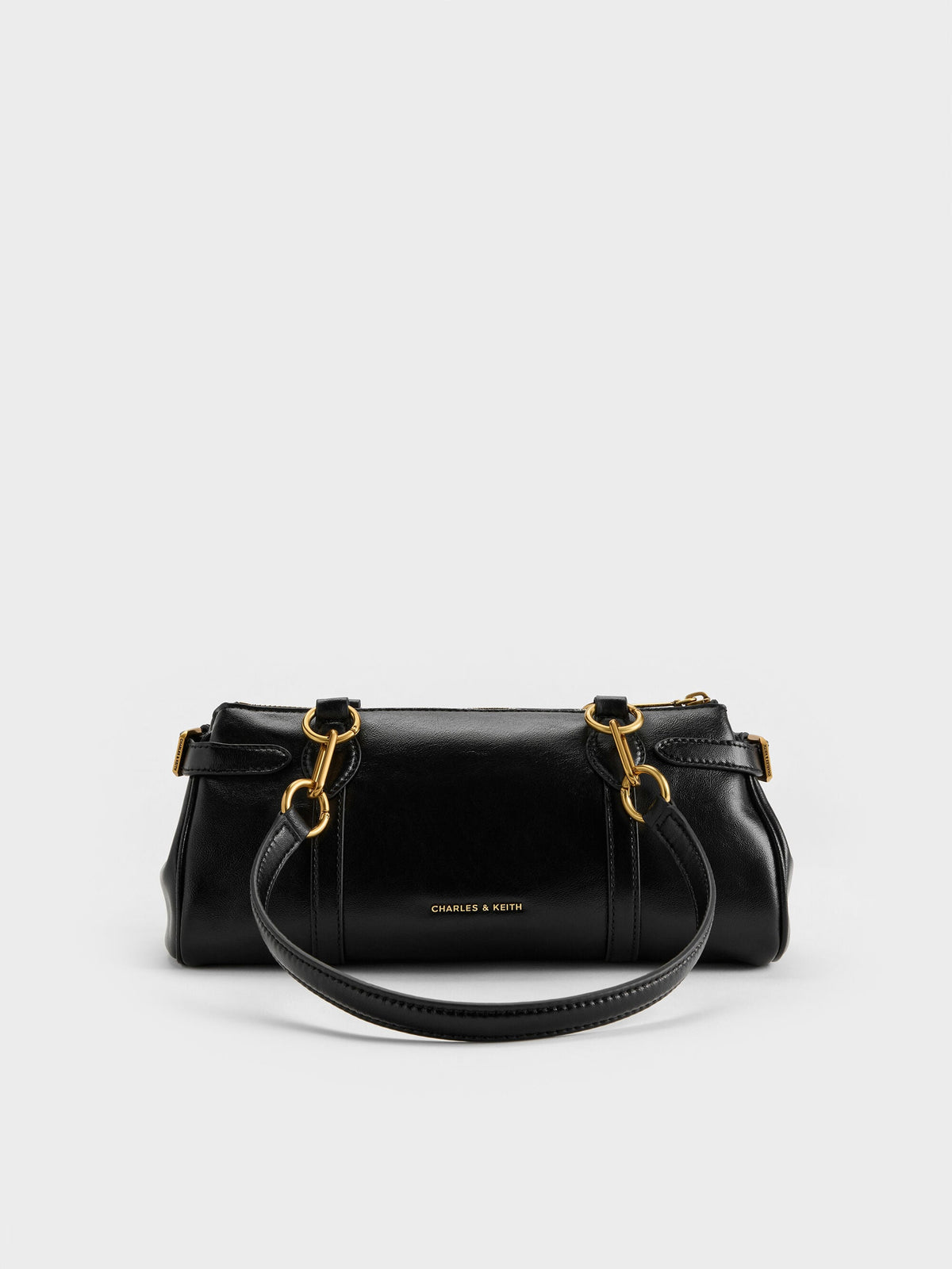 CHARLES & KEITH Essential | Gwynne Metallic-Accent Elongated Shoulder Bag - Black