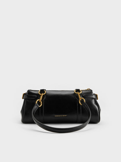 CHARLES & KEITH Essential | Gwynne Metallic-Accent Elongated Shoulder Bag - Black