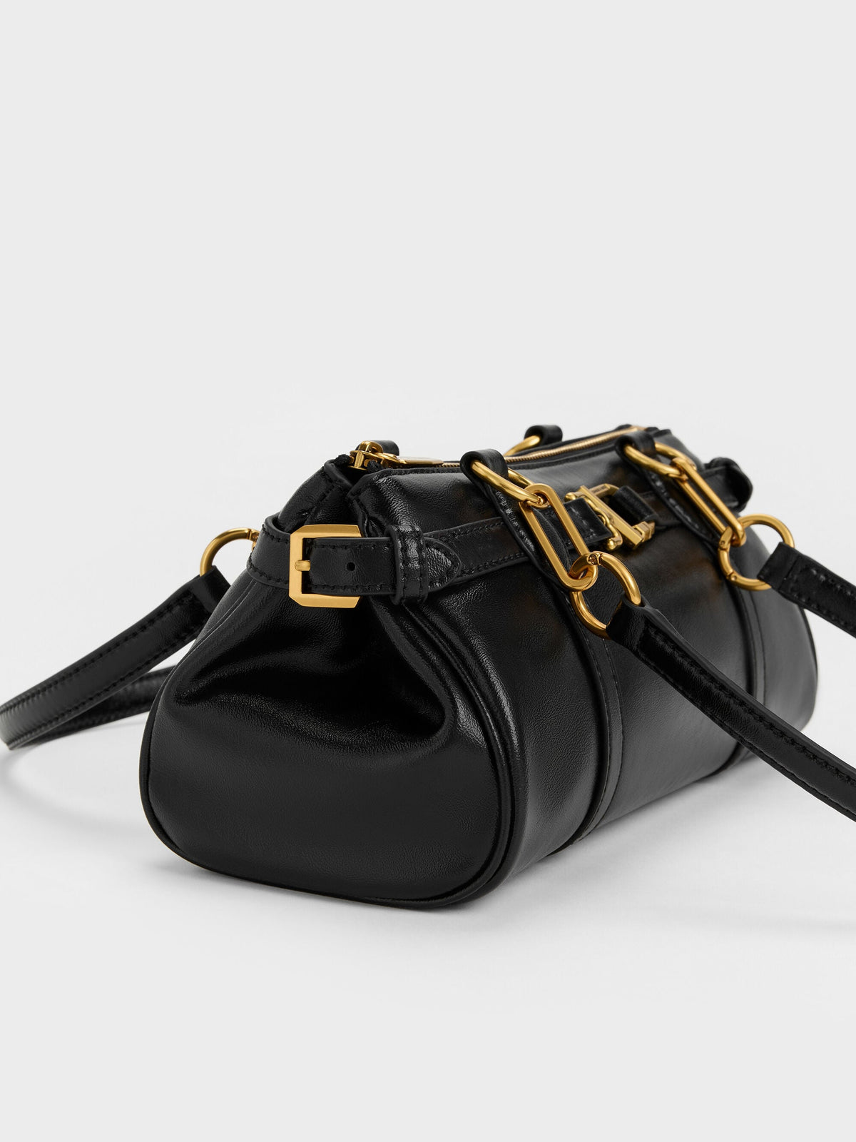 CHARLES & KEITH Essential | Gwynne Metallic-Accent Elongated Shoulder Bag - Black