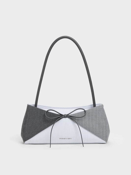 CHARLES & KEITH Best Price | Hazel Striped Bow Panelled Shoulder Bag - Grey