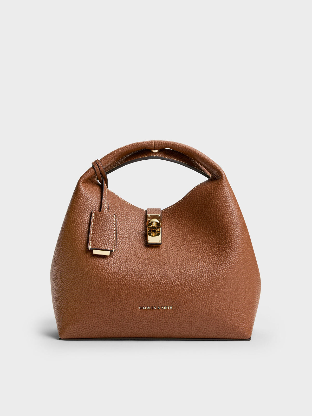 CHARLES & KEITH Premium | Chance Turn-Lock Bucket Bag - Chocolate