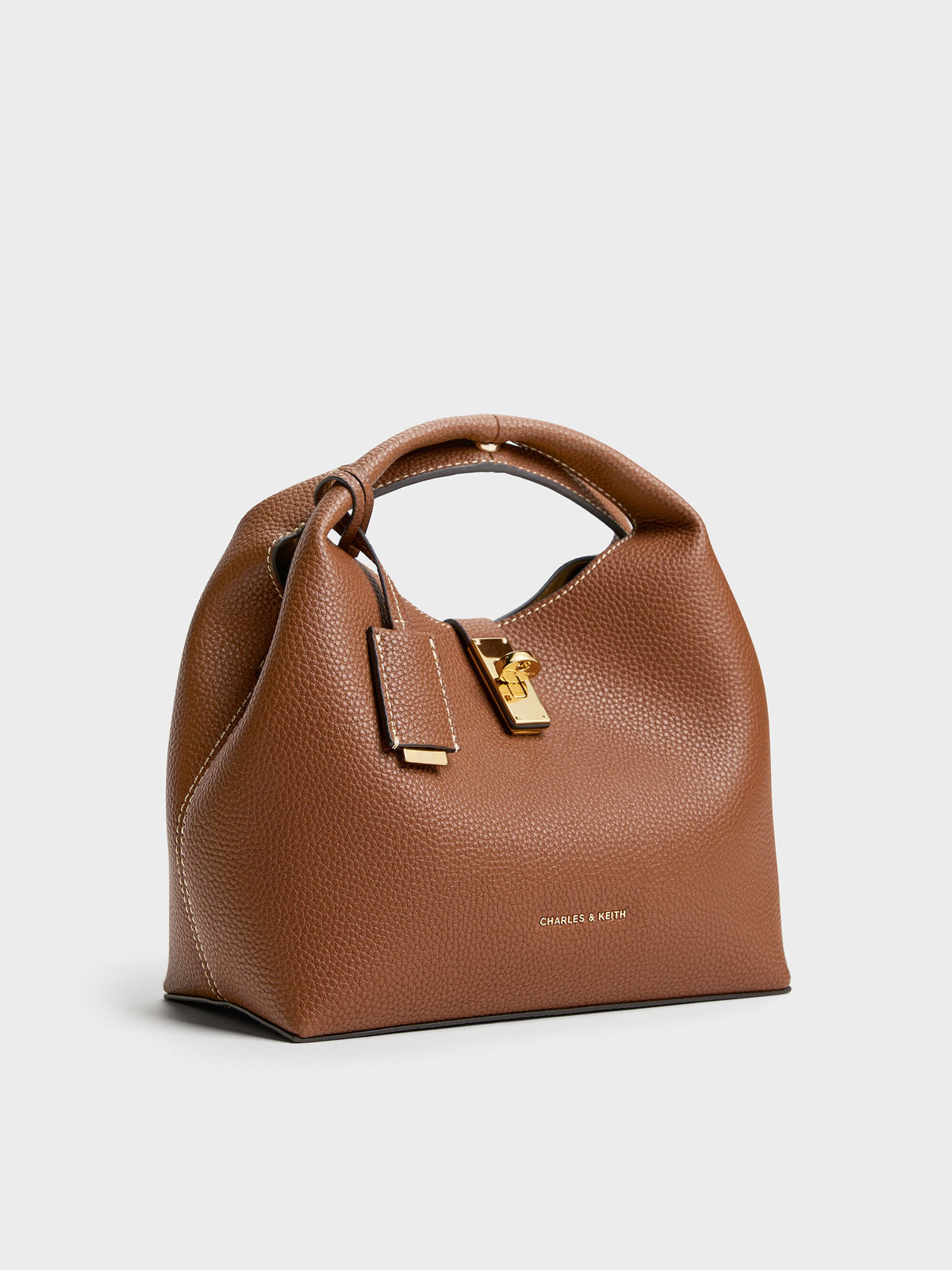 CHARLES & KEITH Premium | Chance Turn-Lock Bucket Bag - Chocolate