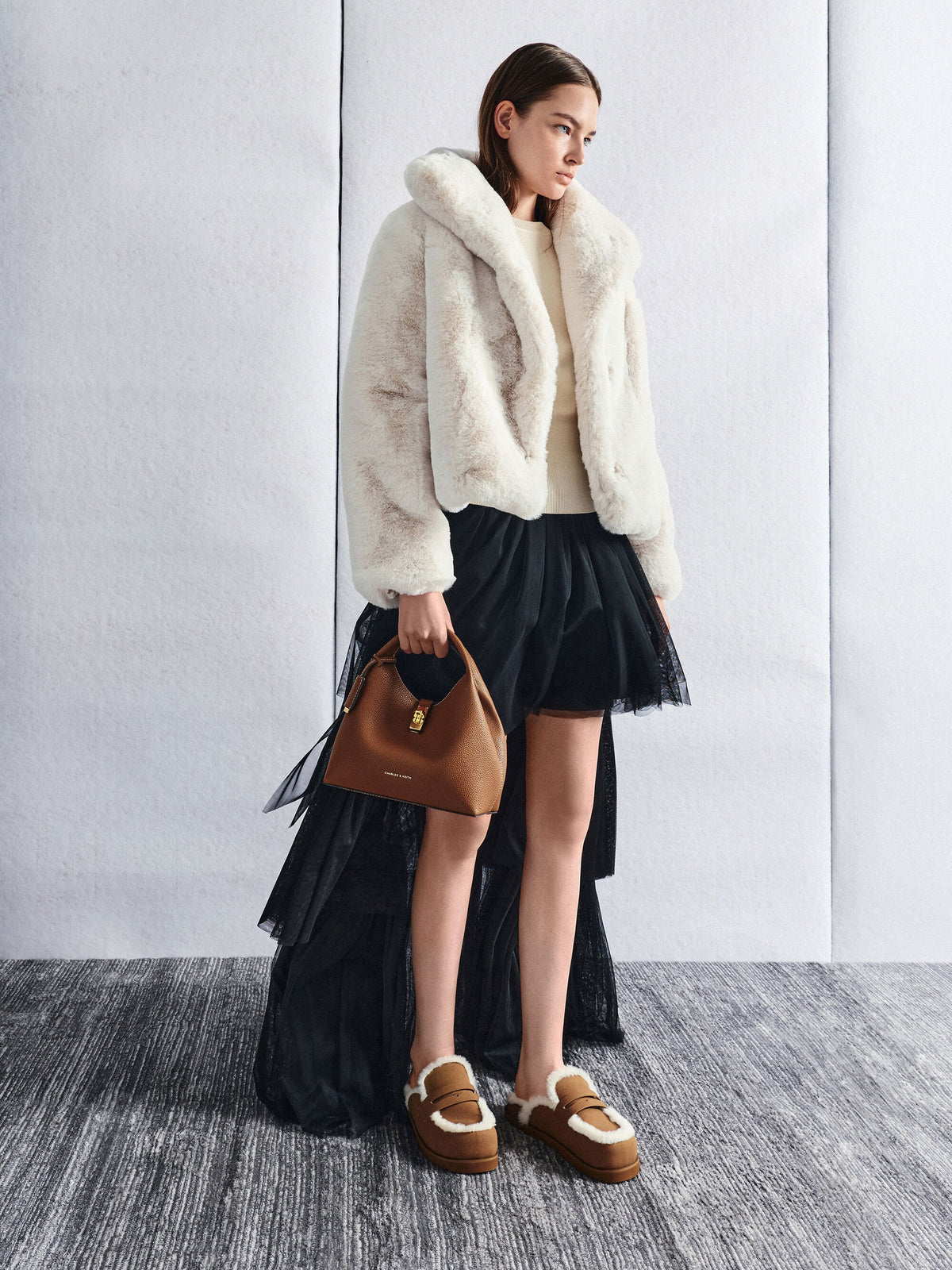 CHARLES & KEITH Premium | Chance Turn-Lock Bucket Bag - Chocolate