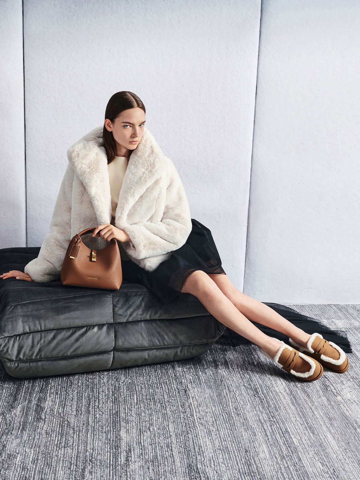 CHARLES & KEITH Premium | Chance Turn-Lock Bucket Bag - Chocolate