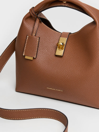 CHARLES & KEITH Premium | Chance Turn-Lock Bucket Bag - Chocolate