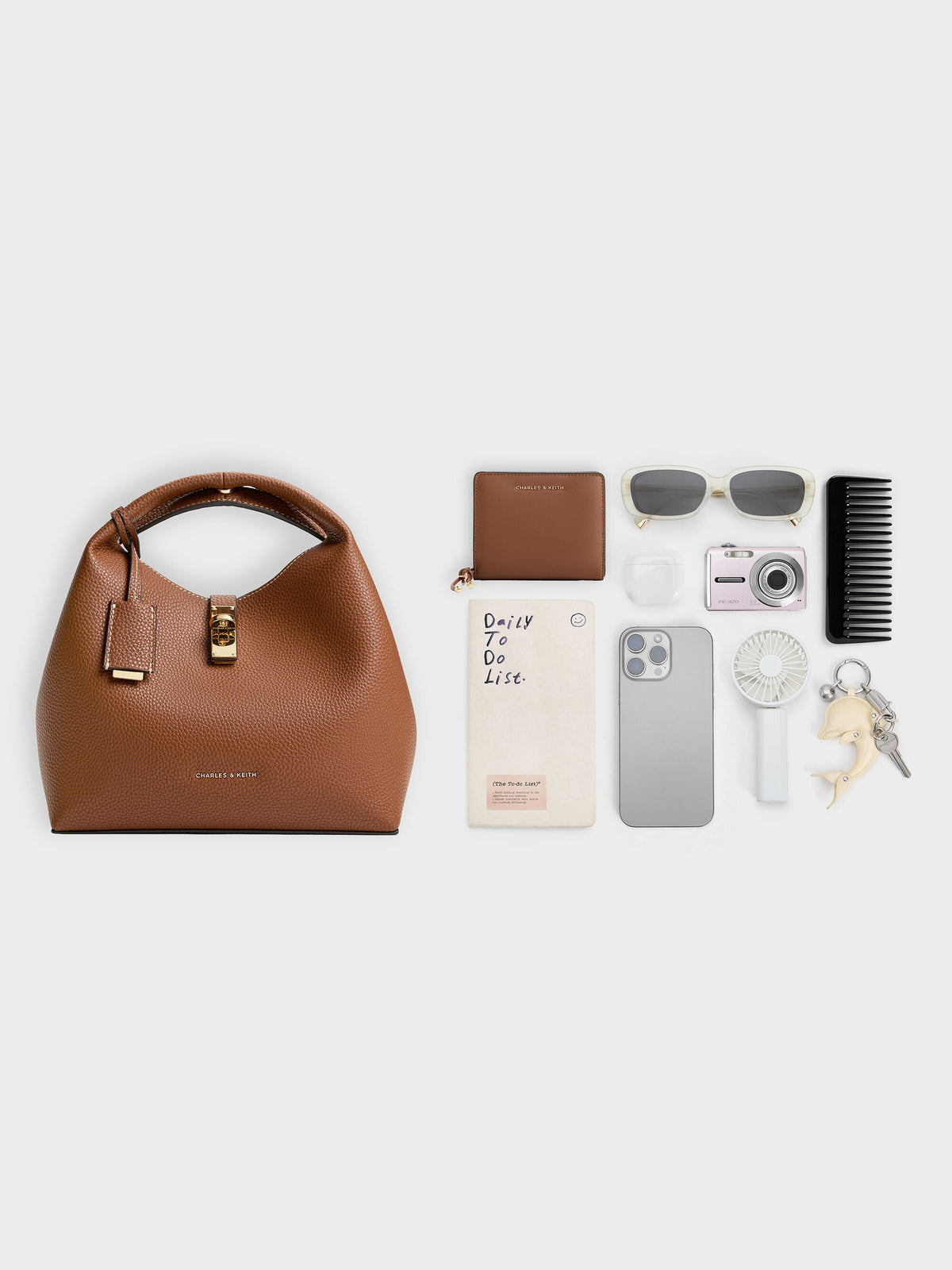 CHARLES & KEITH Premium | Chance Turn-Lock Bucket Bag - Chocolate