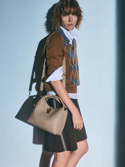 CHARLES & KEITH Best Price | Chance Turn-Lock Bucket Bag - Taupe