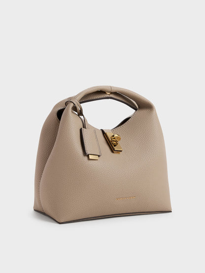 CHARLES & KEITH Best Price | Chance Turn-Lock Bucket Bag - Taupe