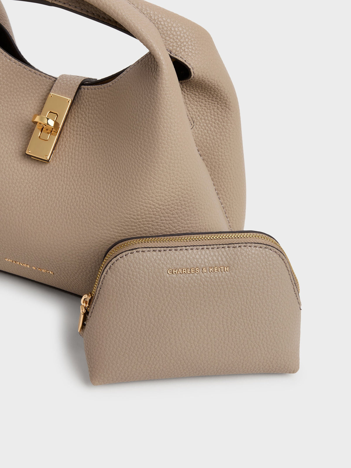 CHARLES & KEITH Best Price | Chance Turn-Lock Bucket Bag - Taupe