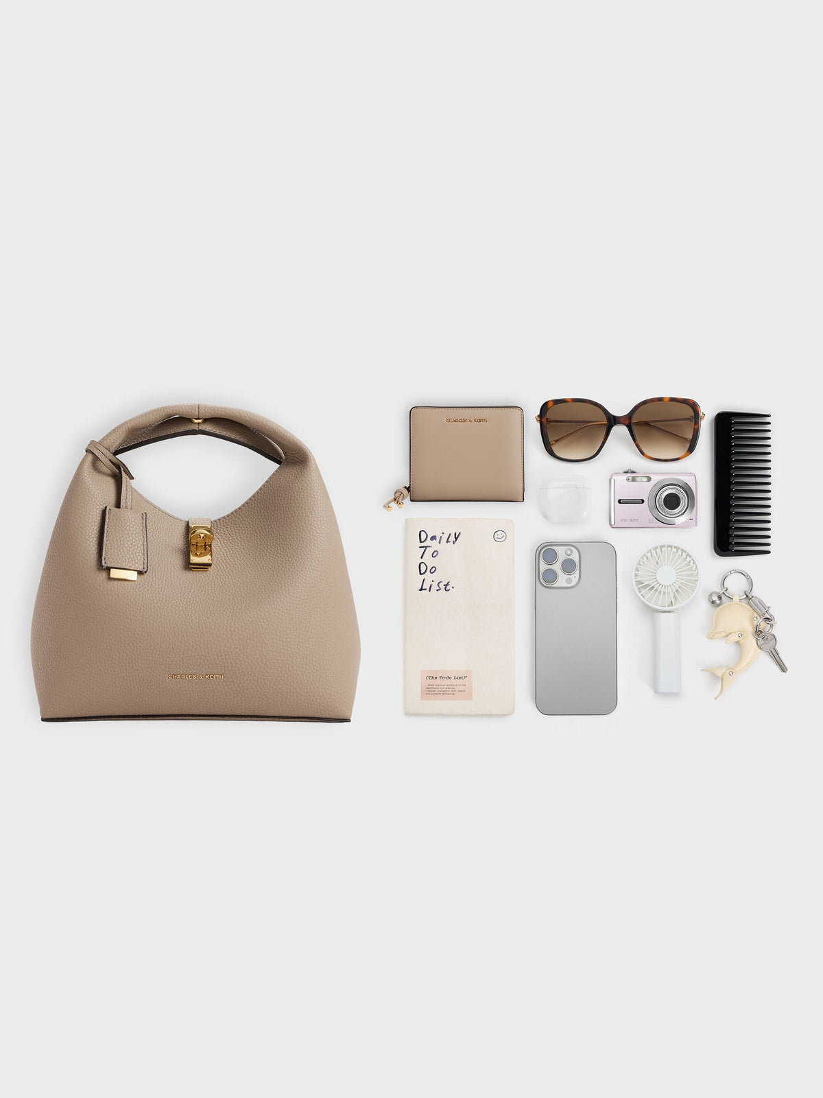 CHARLES & KEITH Best Price | Chance Turn-Lock Bucket Bag - Taupe