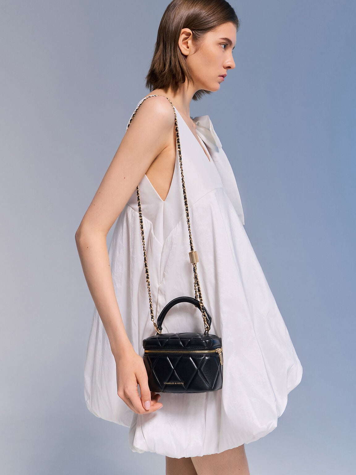 CHARLES & KEITH Sale | Arwen Quilted Top Handle Vanity Bag - Black