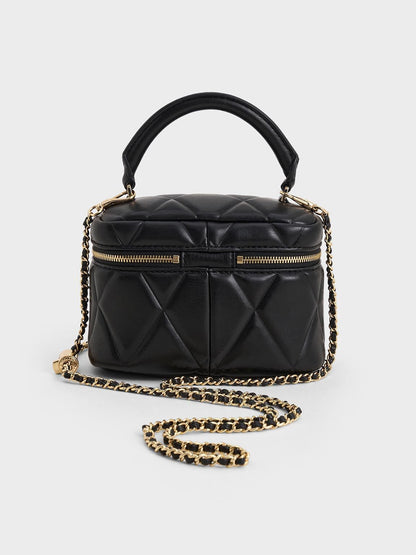 CHARLES & KEITH Sale | Arwen Quilted Top Handle Vanity Bag - Black