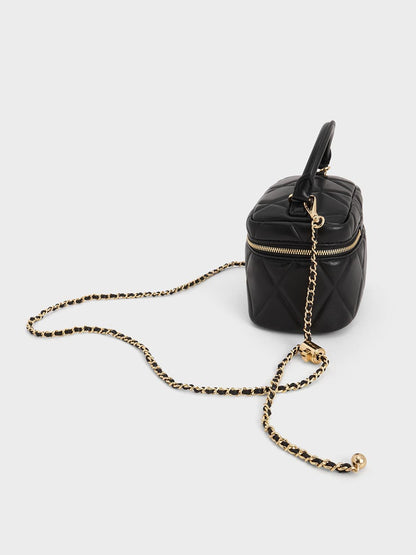 CHARLES & KEITH Sale | Arwen Quilted Top Handle Vanity Bag - Black