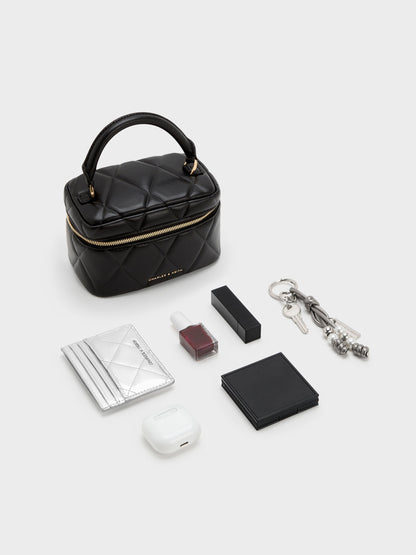 CHARLES & KEITH Sale | Arwen Quilted Top Handle Vanity Bag - Black