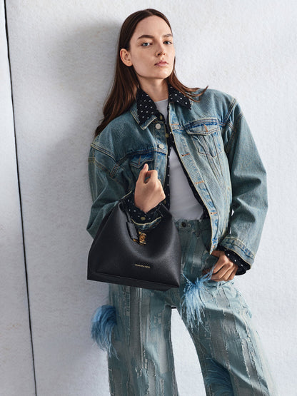 CHARLES & KEITH Everyday | Chance Turn-Lock Bucket Bag - Black