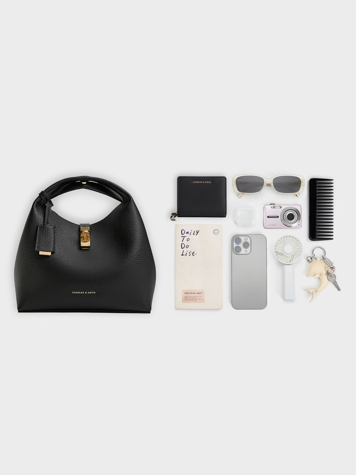 CHARLES & KEITH Everyday | Chance Turn-Lock Bucket Bag - Black