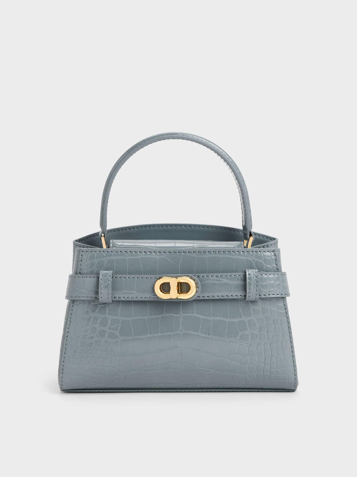 CHARLES & KEITH Featured | Aubrielle Croc-Effect Belted Top Handle Bag - Smoky Blue