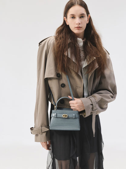 CHARLES & KEITH Featured | Aubrielle Croc-Effect Belted Top Handle Bag - Smoky Blue