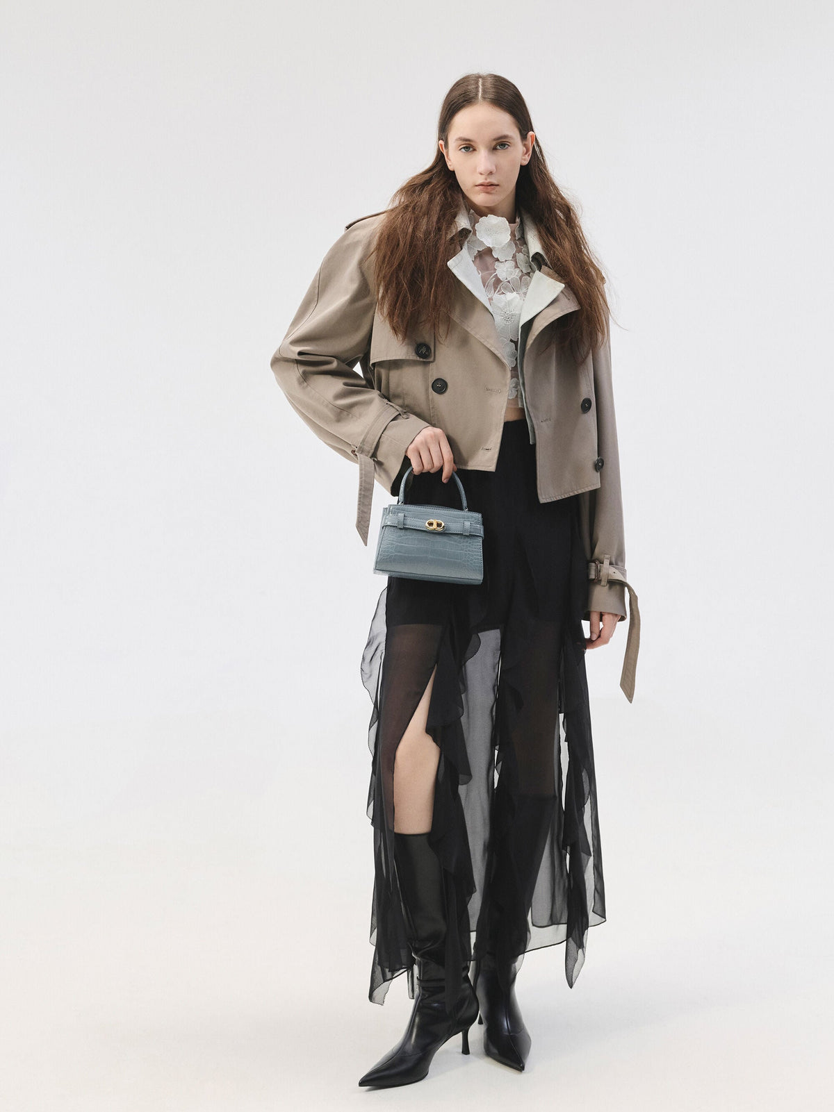 CHARLES & KEITH Featured | Aubrielle Croc-Effect Belted Top Handle Bag - Smoky Blue