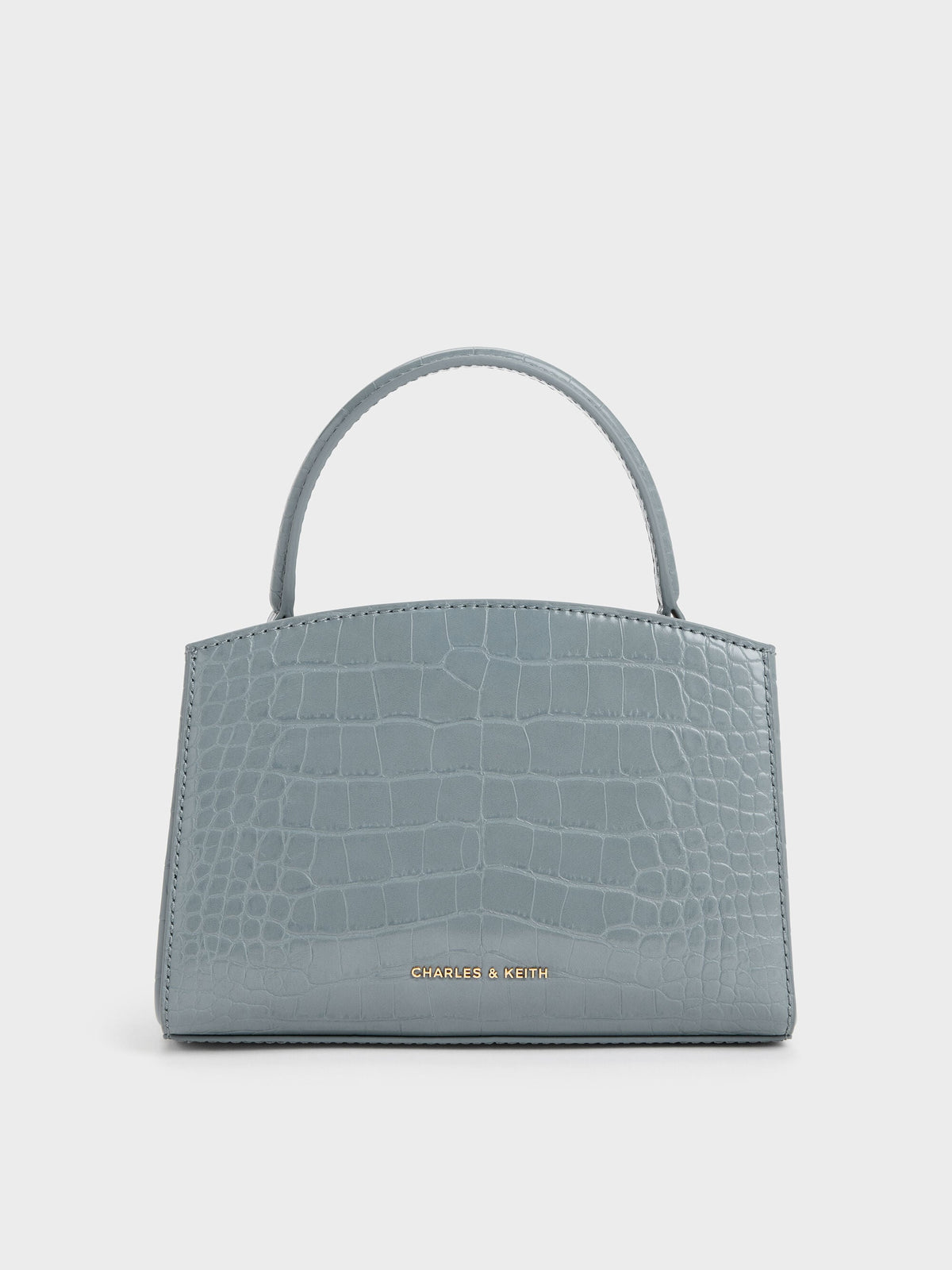 CHARLES & KEITH Featured | Aubrielle Croc-Effect Belted Top Handle Bag - Smoky Blue