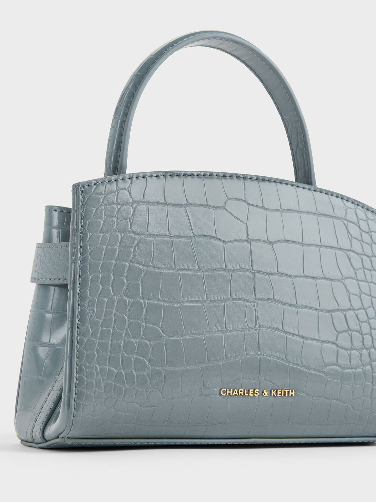 CHARLES & KEITH Featured | Aubrielle Croc-Effect Belted Top Handle Bag - Smoky Blue