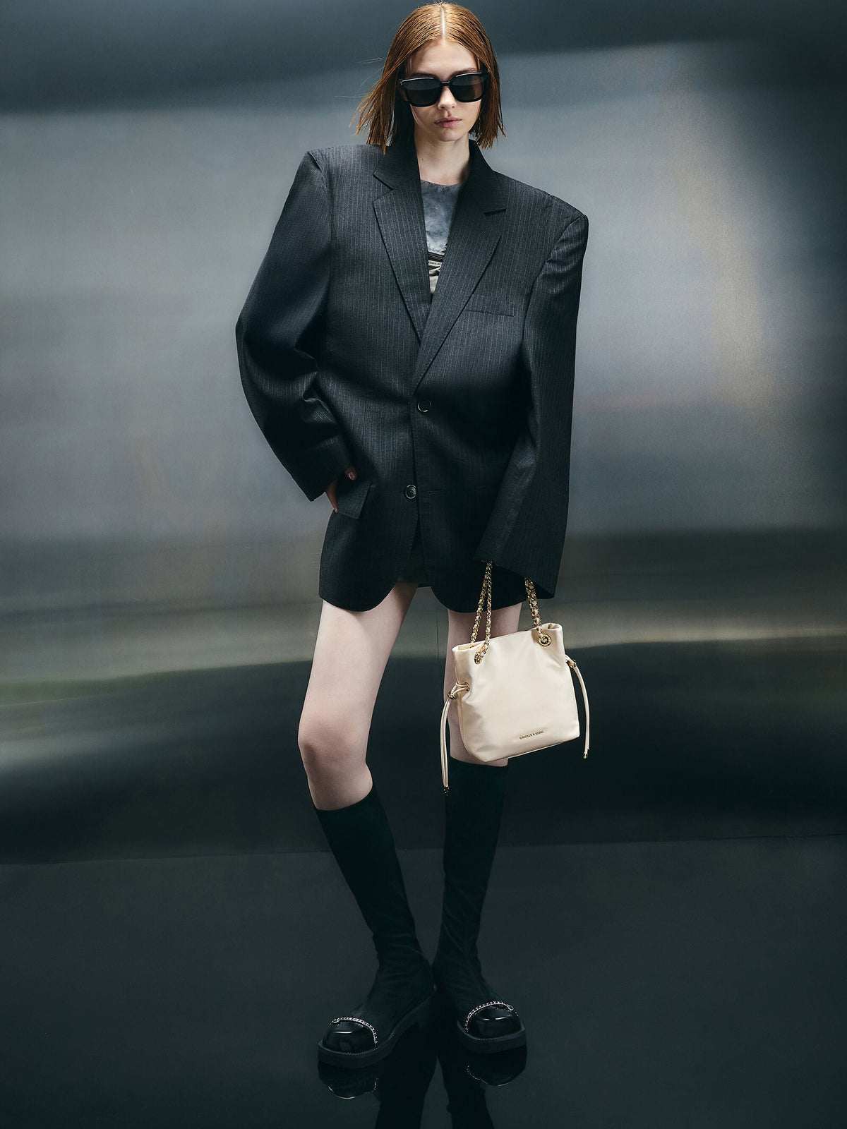 CHARLES & KEITH Trending | Arya Braided-Chain Crossbody Bag - Cream
