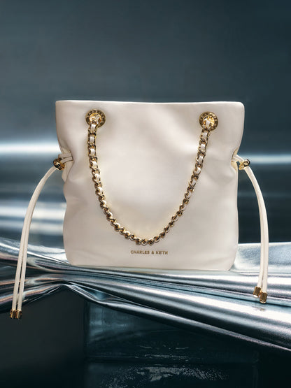 CHARLES & KEITH Trending | Arya Braided-Chain Crossbody Bag - Cream