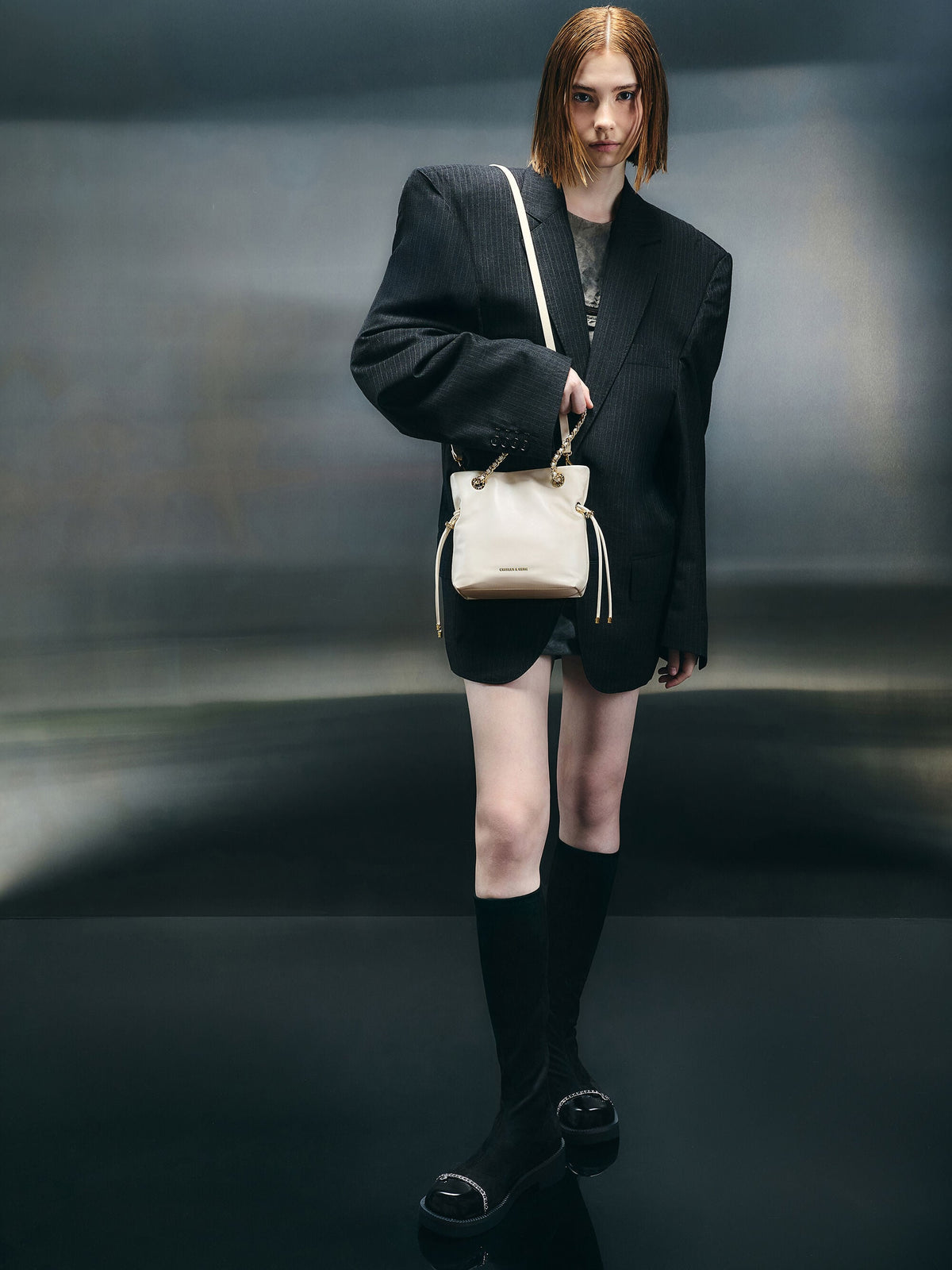 CHARLES & KEITH Trending | Arya Braided-Chain Crossbody Bag - Cream