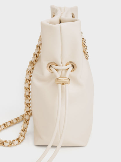 CHARLES & KEITH Trending | Arya Braided-Chain Crossbody Bag - Cream